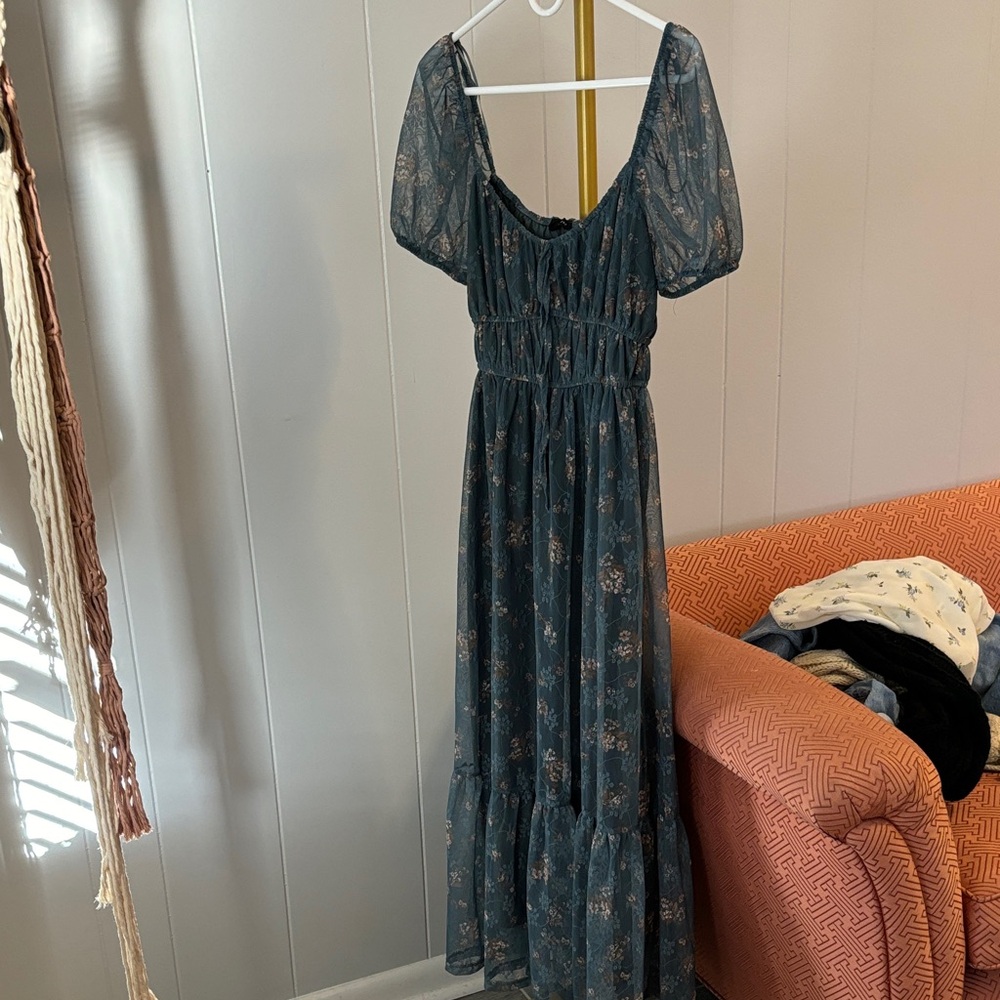 Blu Pepper Teal Floral Maxi Dress